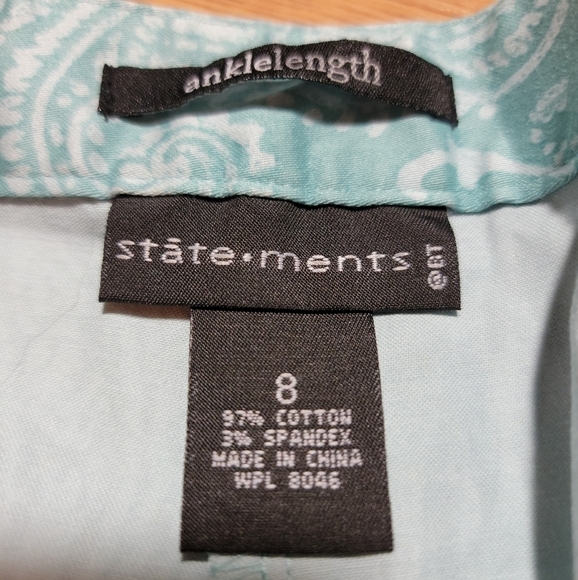 STATE▪︎MENTS Mint Paisley Slim Ankle Length Pants Size 8 - Picture 5 of 12